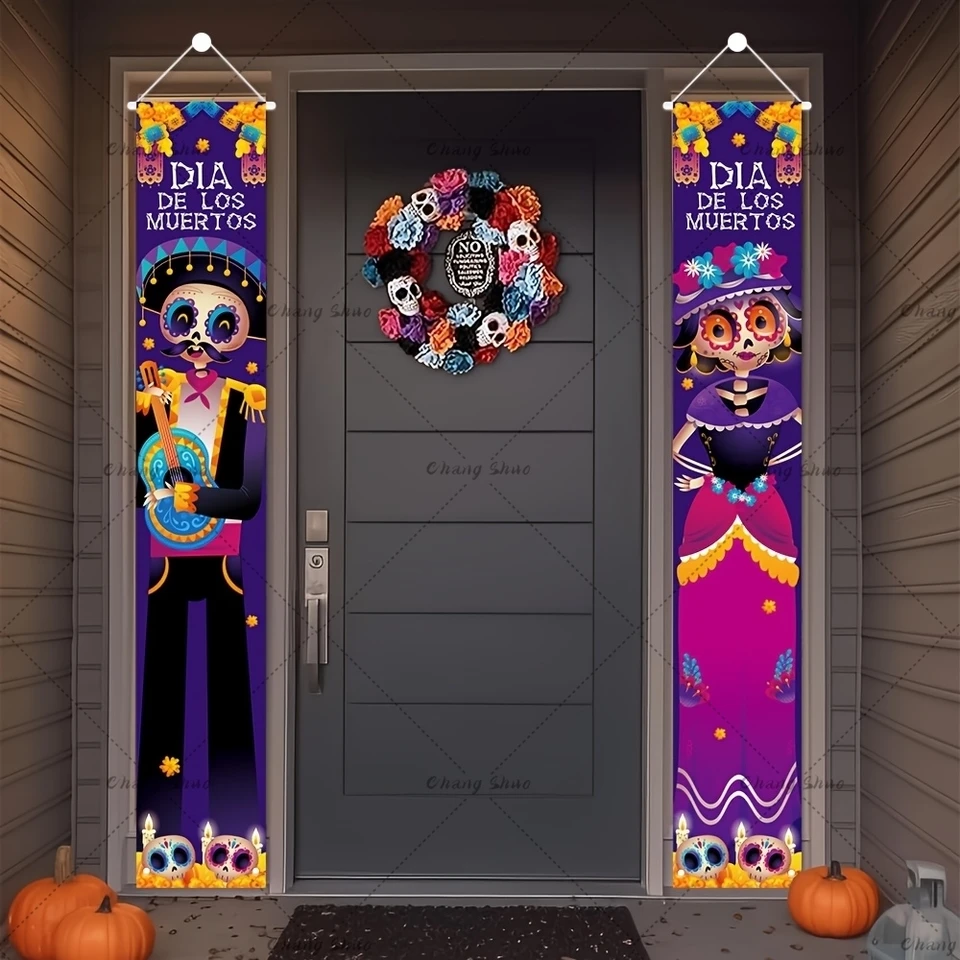 Mexický deň verandy mŕtvych verandov Sign Halloween zavesenie dverí Závesný banner Picado Papel Mexican Fiesta Sign Party Dekorácie