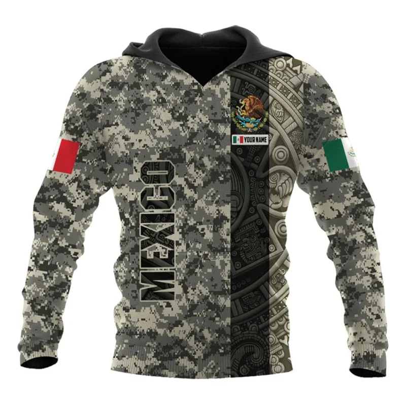 Mexico Eegle Flag Graphic mikina Men Custom 3d Mexican Hunting Masflage Vytlačené nové v kapucňach Harajuku Fashion Y2K Pullover