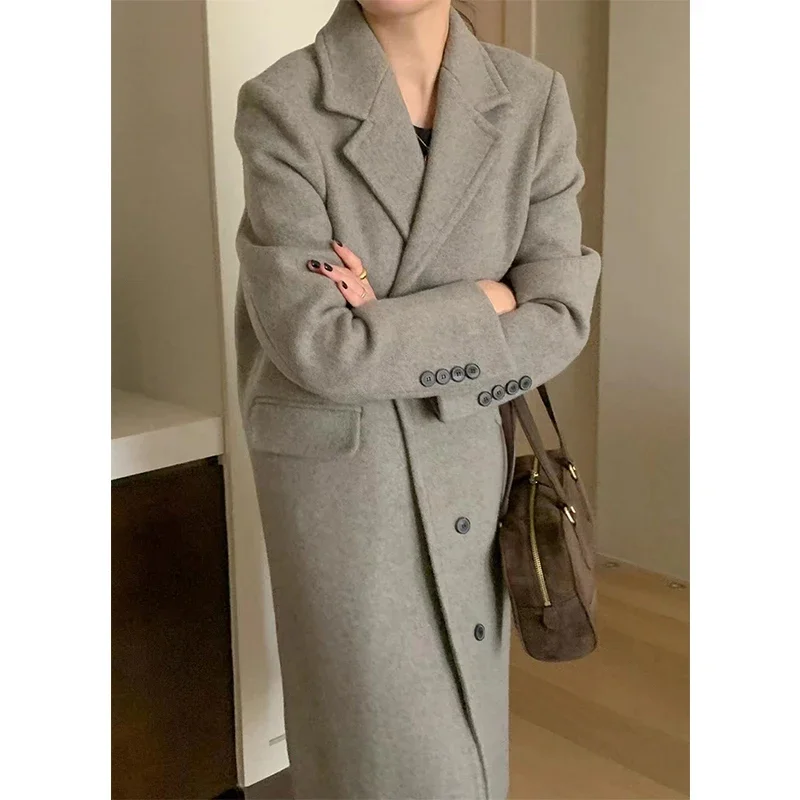 Mexzt dlhá vlna Zmesi kabáty Ženy Streetwear Čierne vlnené bundy Elegantné dochádzanie sako do kapacity zimné koreanské elegantné vrchné oblečenie
