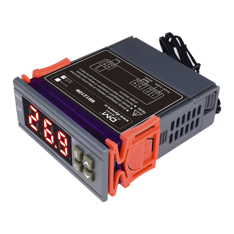 MH1210W teplotný regulátor DC12V/24V AC90-250V/AC110-220V 10A Termostat (so snímačom) Zahrievanie a kontrolu chladenia