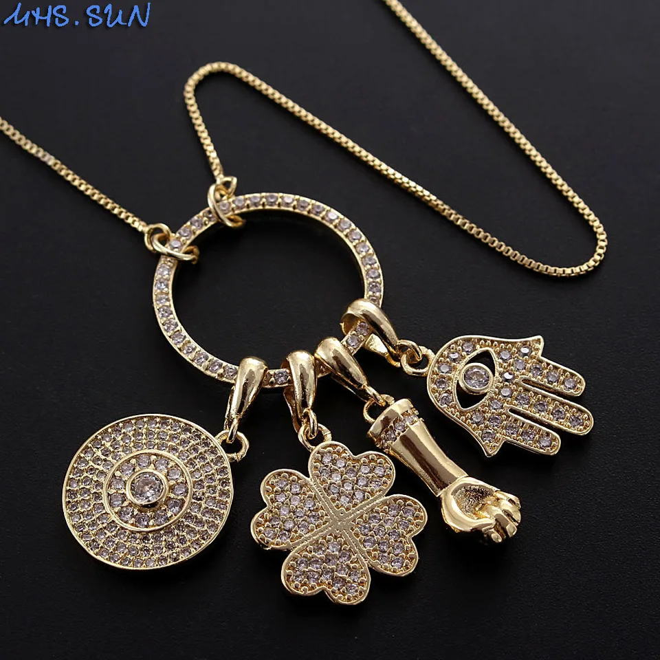 Mhs.Sun najnovší Lucky Clover/Eye Hand Hamsa Pendant náhrdelník s AAA Zirkón šperky Collier Collier for Women Party Gift