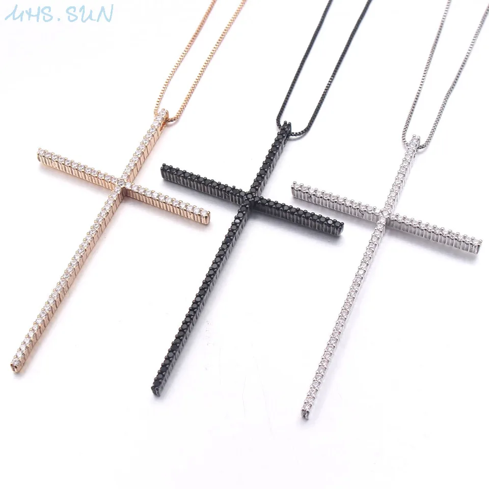 Mhs.Sun unisex Big Aaa Cubic zirkon Ježiš kríž prívesok náhrdelníky Zlato/strieborná/čierna farba módne náboženstvo šperky pre mužov Ženy