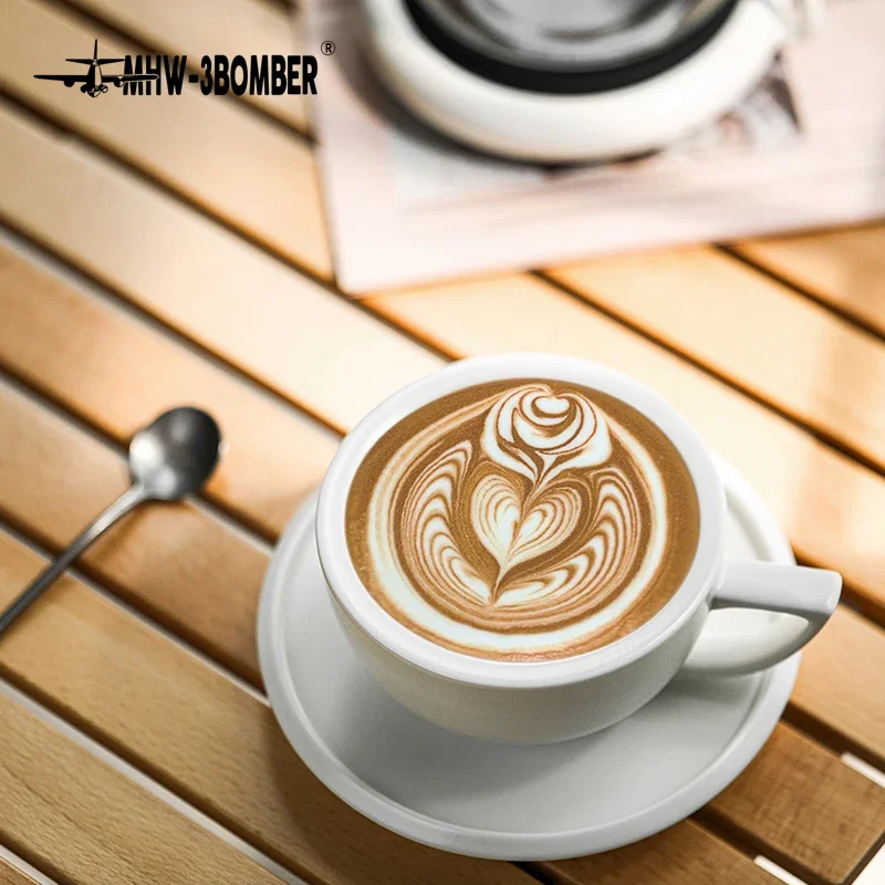MHW-3Bomber 280 ml Ceramic Coffee Cup s pohárikom a lyžičkou Art Latte Espresso hrnčeka pre čaj Cappuccino Domáce kuchynské doplnky
