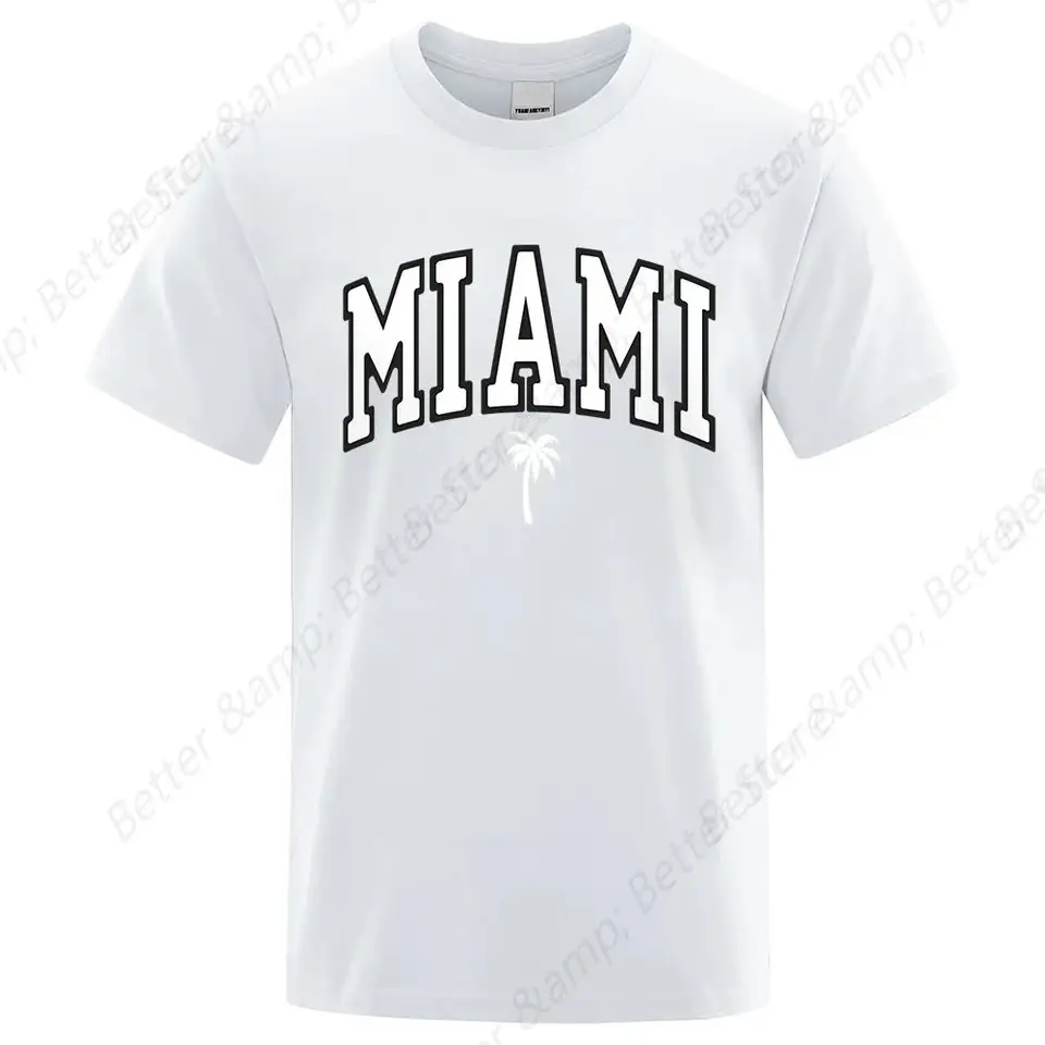 Miami Seaside City Street Letter Tirts Men Dámske kreativita nadmerné oblečenie tričká Loose Cotton Short Ruckve