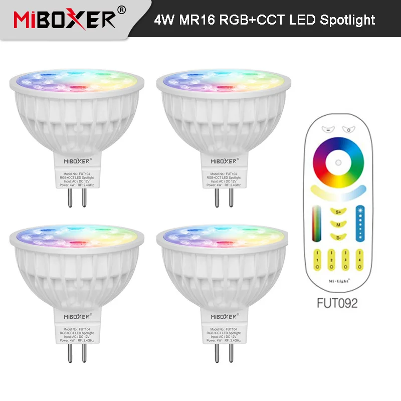 MIBOXER 4W MR16 RGB + CCT LED Spotlight Bulb (2700-6500K) WiFi Smart FUT104 DC12V + 2,4G RF Wireless Diaľkové ovládanie