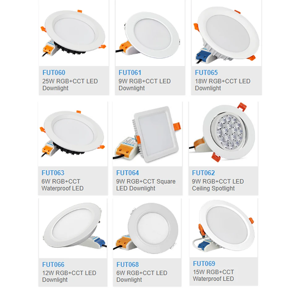 Miboxer 6W 9W 12W 15W 18W RGB+CCT LED Downlight Strelec FUT062 FUT063 FUT064 FUT065 FUT066 FUT068 FUT069