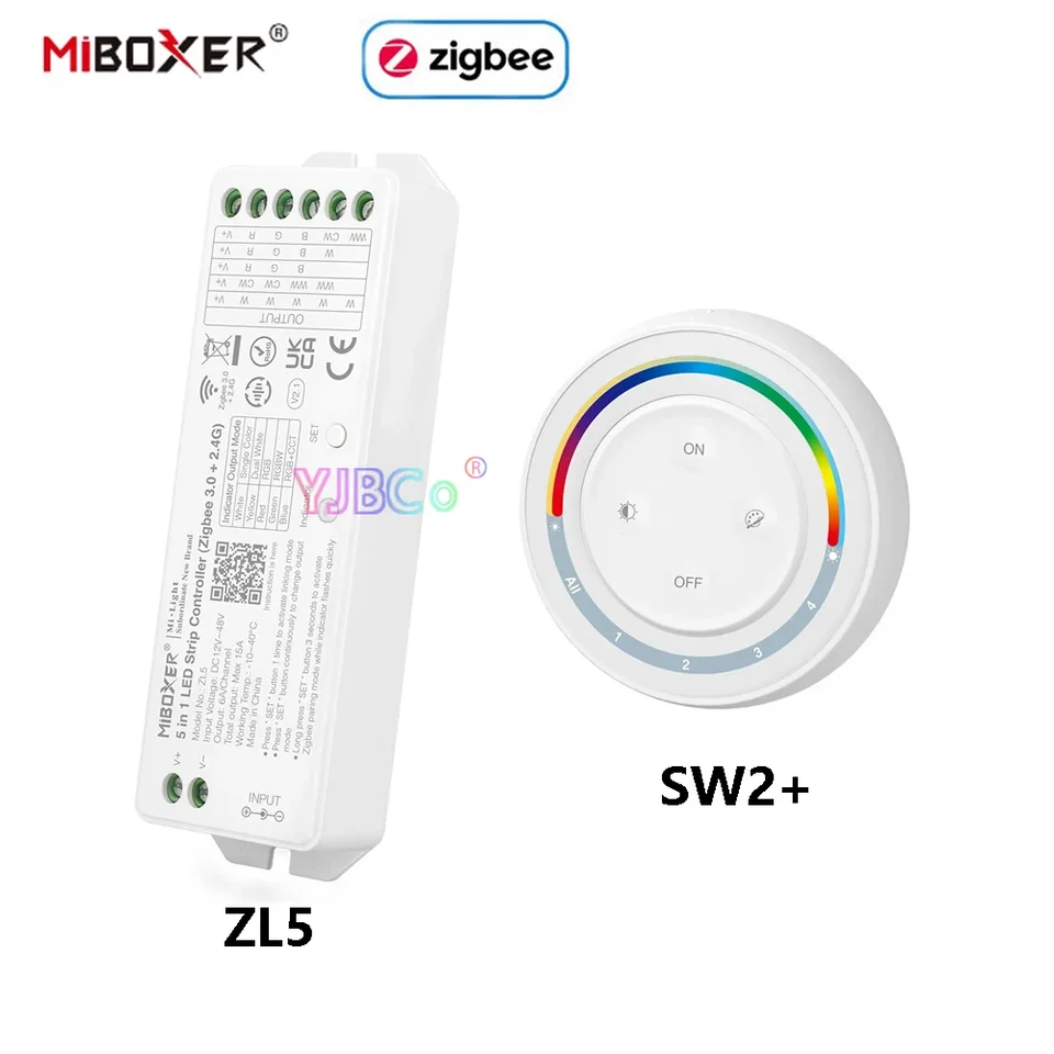 Miboxer Zigbee 3,0+2,4G 5 v 1 LED radiči ZL5 DC12-48V pre jednofarebnú duálnu bielu RGB RGBW RGBCCT LED pásik 2.4G Remote