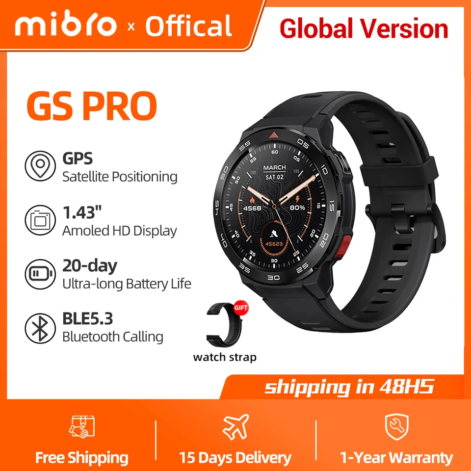 MIBRO GS Pro SmartWatch 1.43inch AMOLED HD SCREE GPS GPS polohovanie 5ATM Vodotesný Bluetooth volanie srdcovej frekvencie Sport Smart Watch