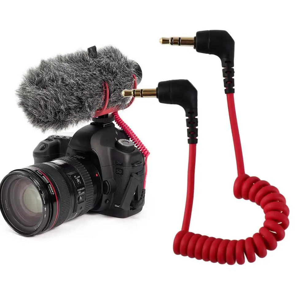 Mic Camera Adaptor Adaptér Kábel Kábel pružina 3,5 mm káblovej káblovej kábla TRS TRS Mikrofón k fotoaparátu