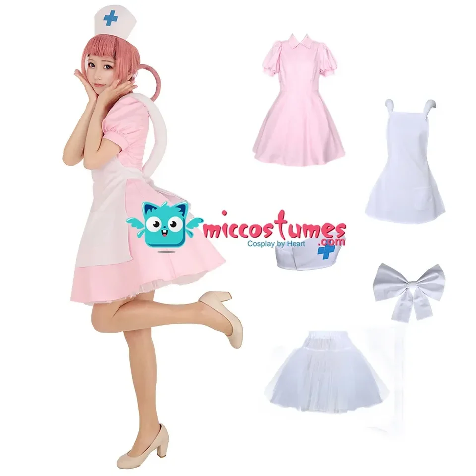 Miccostumes Dámska sestra Cosplay kostým oblečenie ružové šaty s klobúkom a biela zástera