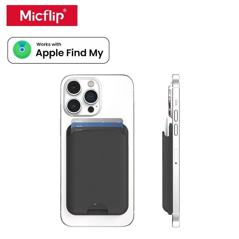 Micflip sledovateľné magnetické karty držiak kože kožená magsafe peňaženka s mojím vstavaným pre iPhone 16/15/14 séria
