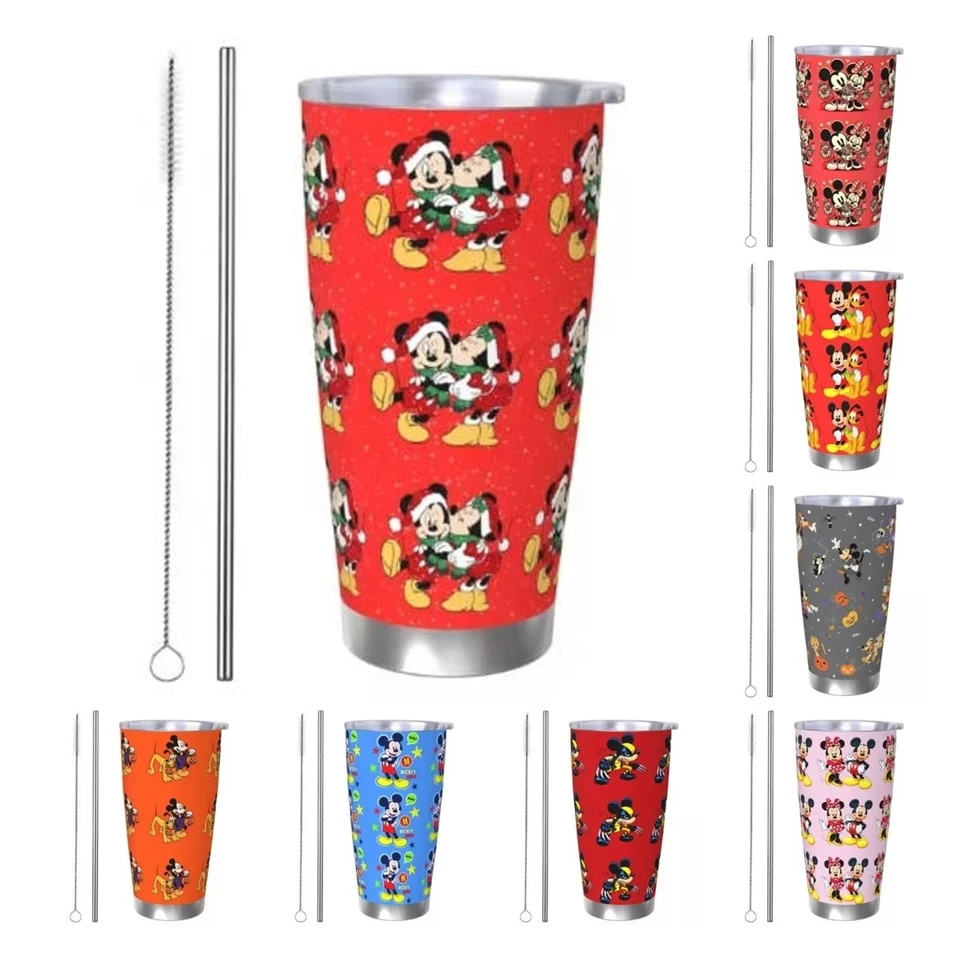 Mickey a Minnie Mouse Tumbler vákuum izolované vianočné dizajn kávové šálky s vekom slamy s dvojitou stenou, ktoré sú vyliahnuté, 20oz