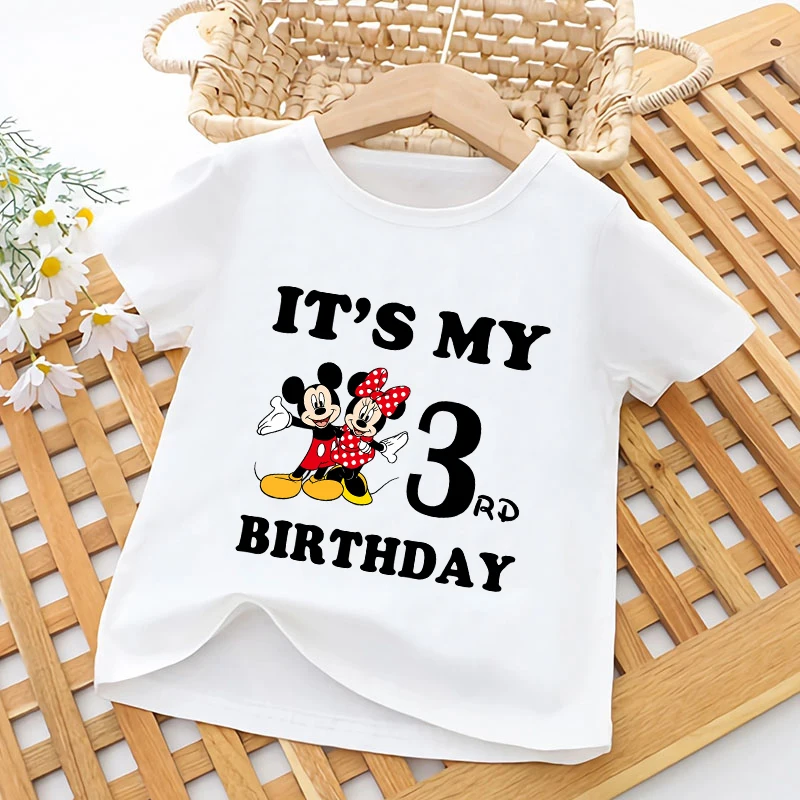 Mickey Minnie Mouse Cartoon Cutoen Dets T tričko It My 1 2 3 4 5 6 7 8 9 rokov narodeniny dievčatka oblečenia Detské chlapci Tričká