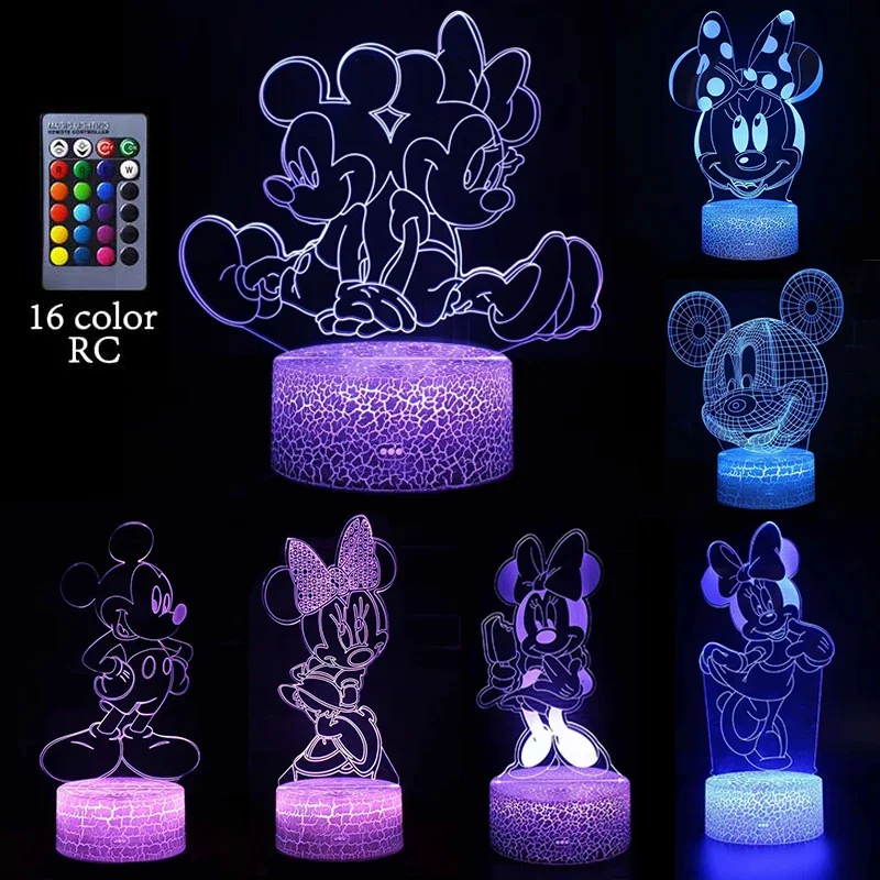 Mickey Mouse Minnie Mouse 16 farebná lampa Disney Cartoon Miniso Night Light Sleep Sleep Neon Lights Domáce dekorácie Detské darčeky