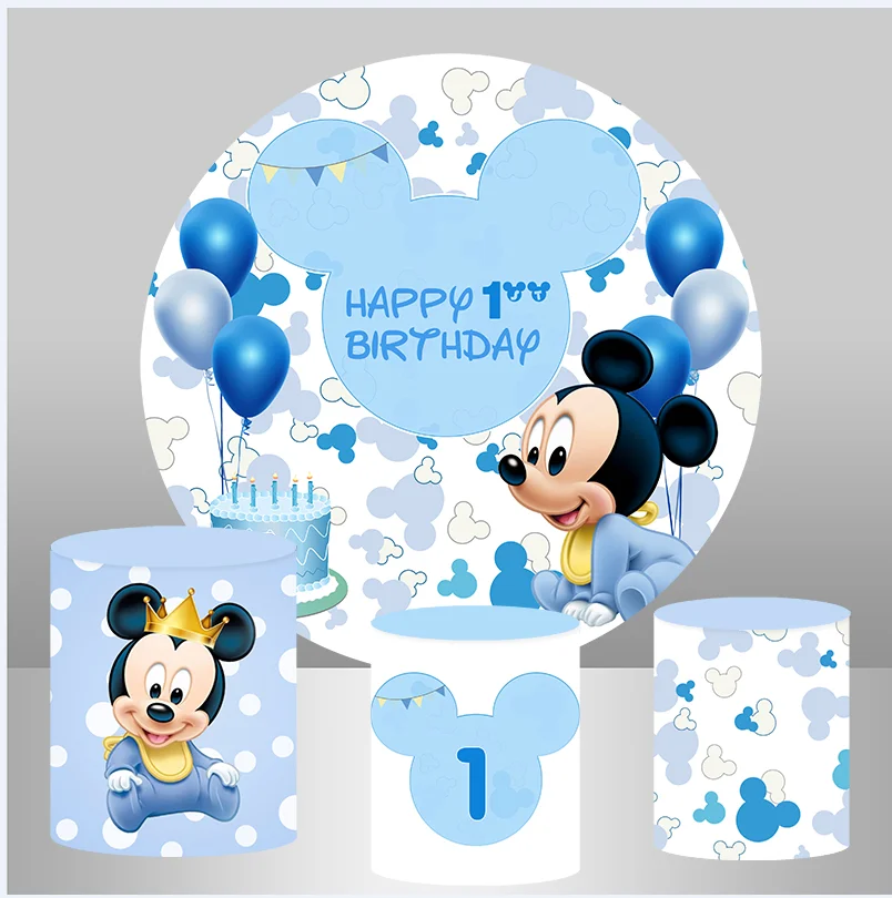 Mickey Mouse Party Background Decors Round Prispôsobené pozadie detská narodeninová dekorácia svadobný banner