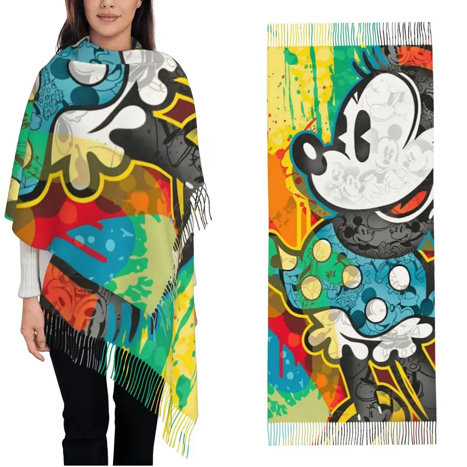 Mickey Mouse Scarf for Women Warm Winter Pashmina Shawls a zabaľte veľké šatky šálových šál.