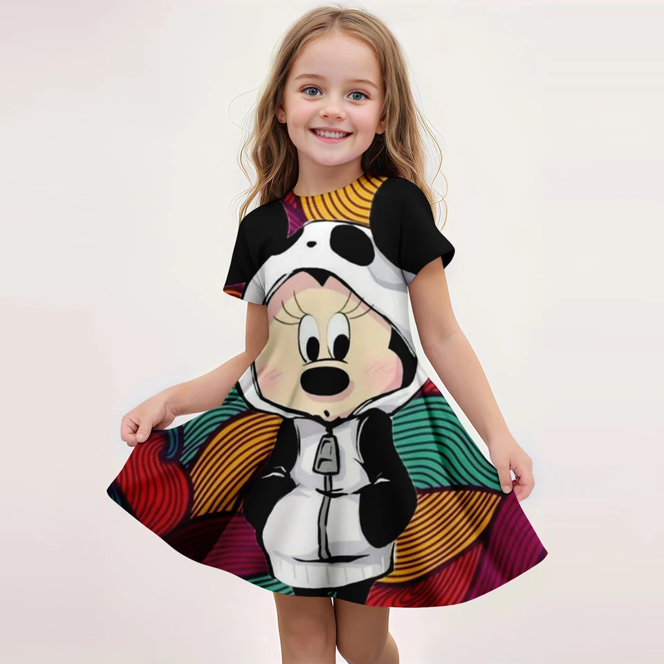 Mickey Mouse Summer Girls 'Sukňa s krátkym rukávom 3D tlačená karikatúra Disney roztomilé detské módne mnso párty trendy oblečenie