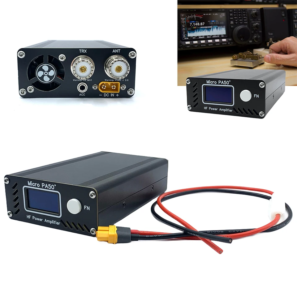 Micro PA50 plus inteligentný krátkodobý HF výkonný zosilňovač 50W 3,5 MHz-28,5 MHz s výkonom / SWR meter + LPF filter pre rádio