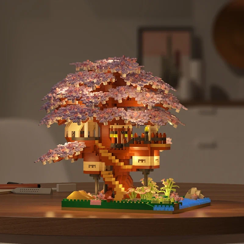 Micro Sakura Tree Building Blocks Set DIY čerešňové kvety tehly s ľahkým stromom model Ornament Romantický darček pre priateľku