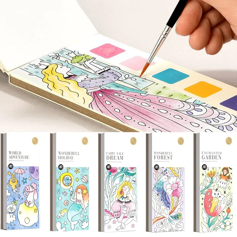 Mideer 20 listov vrecká Kniha 6 Colors Kids Girl Art sfarbenie knihy s kefou Solid Watercolor Paint Set pre domácich majstrov