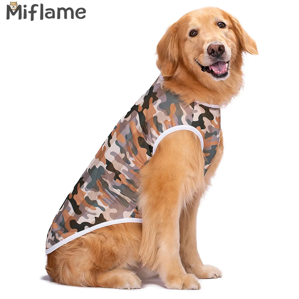 Miflame Camouflage veľké psie tričká Labrador Golden Retriever Summer Thin Big Dogs oblečenie pletivo košele pre domáce zvieratá priedušná vesta