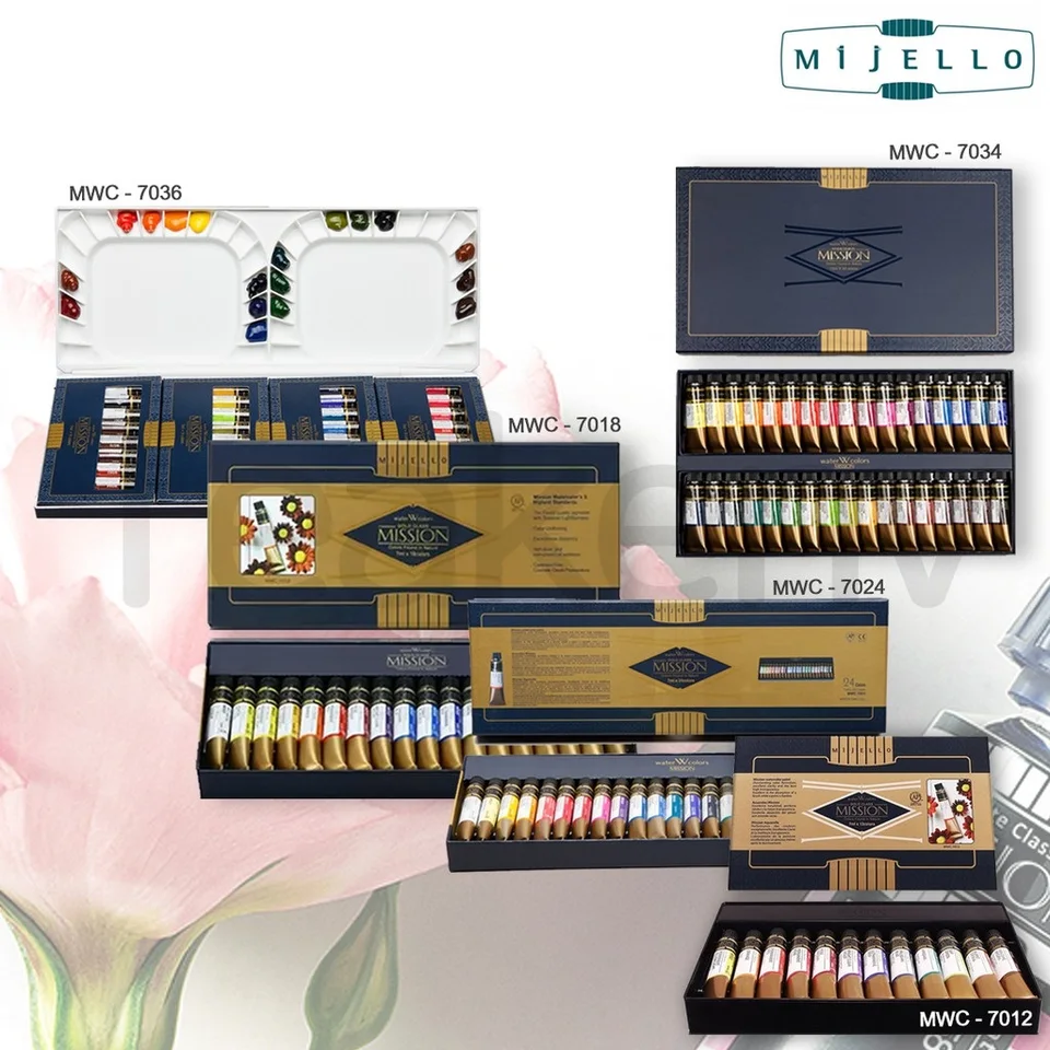 Mijello Misson Gold 36/34/24/12 Farebný akvarel pigment pre začiatočníkov Artist Drawing Watercolor Brush Supplies Aquarelle