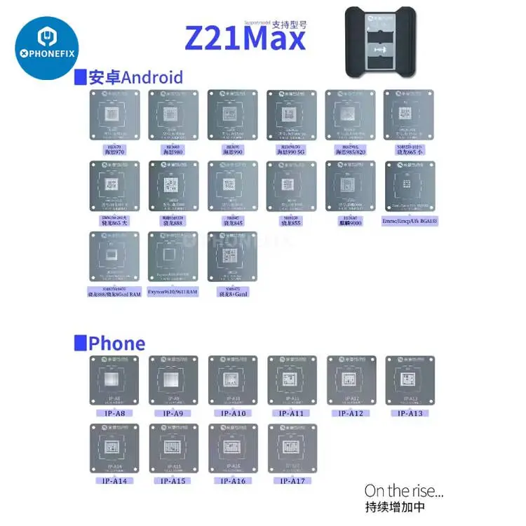 Mijing Z21 Max BGA Chip Tin Station CPU Reballing Stencil Platforma pre iPhone 6-14 Pro Max A8-A17 Qualcomm Android Phone