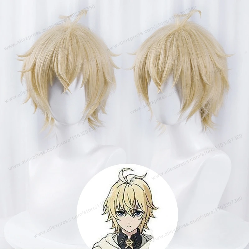 Mikaela Hyakuya Cosplay parochňa 30 cm krátke svetlo blond muži vlasy anime cosplay parochne