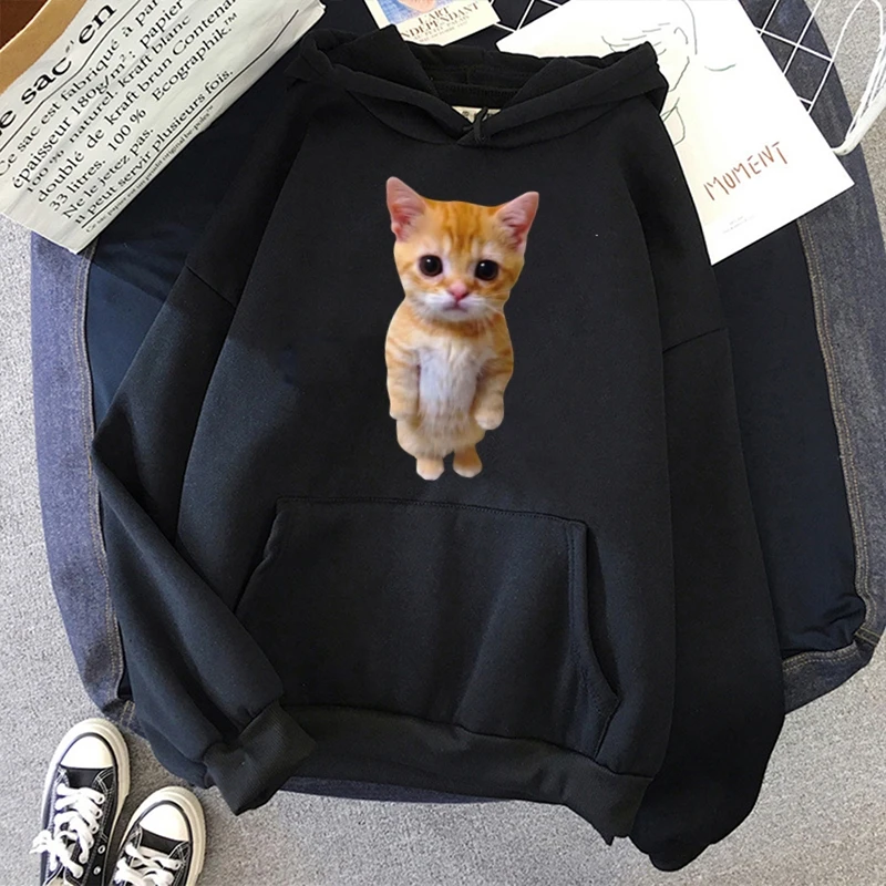 Mikina ei gato meme smutné plačúce mačka mačiatko 3D tlač Mikina jesenný lenivý štýl voľný mikina módne oblečenie čierna kapucňa s kapucňou