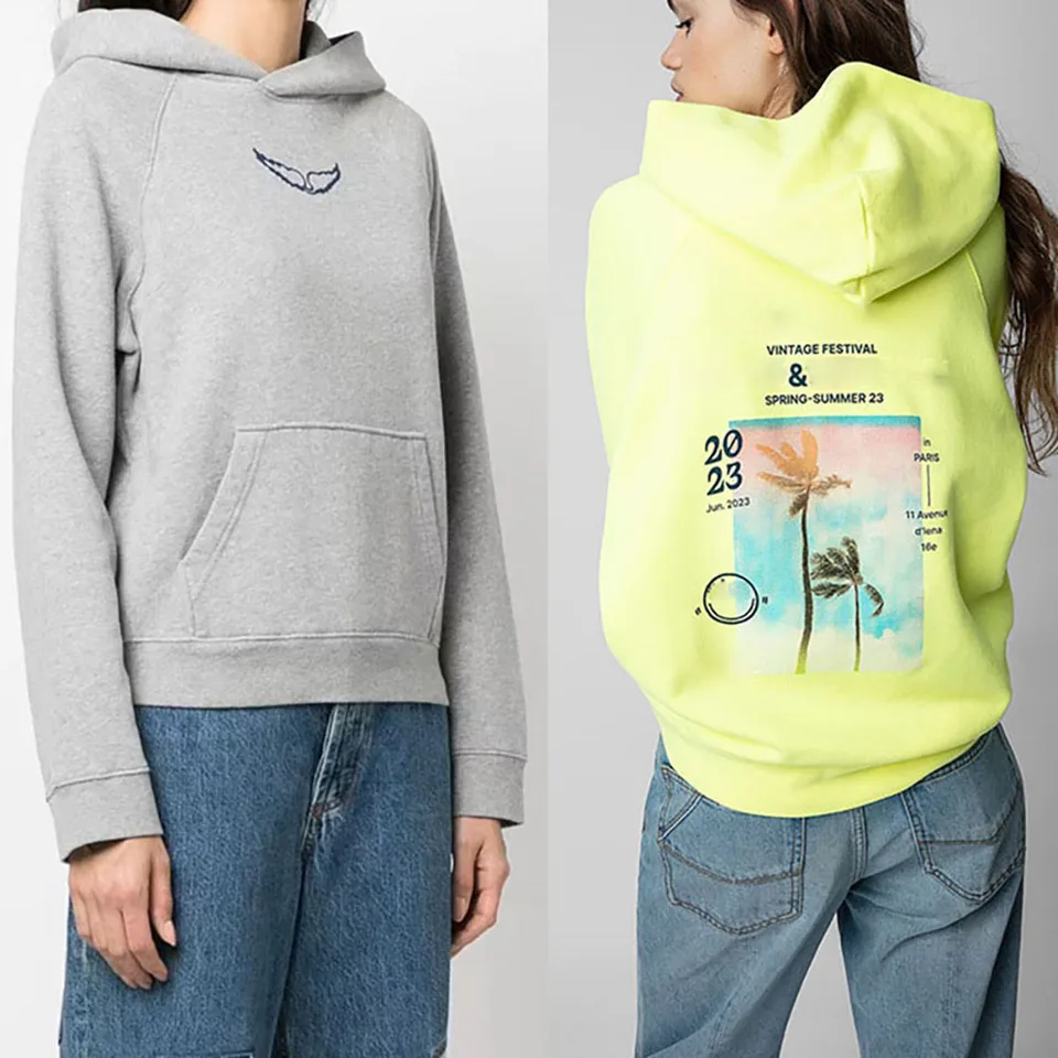 Mikina mikiny pre ženy s dlhým rukávom predné malé krídlo zadný list kokosový strom tlačený vreckový pullover mikina fleece