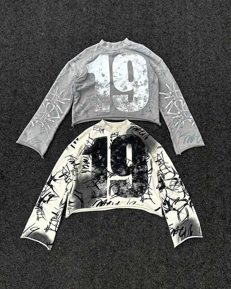 Mikina s dlhým rukávom Tops Mens Punk Rock hip hop graffiti potlač nadmernú pullover mikinu plus krátke topy s dlhým rukávom