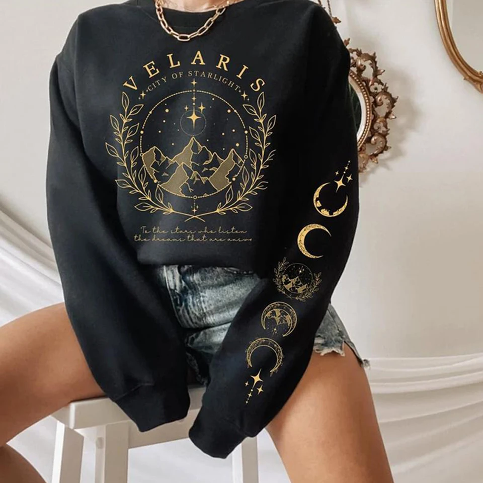 Mikina Velaris s rukávovou tlačenou košeľou akotárovou merchou Sarah J Maas Sweater City of Starlight Pullover Feyres Tetovanie mikiny