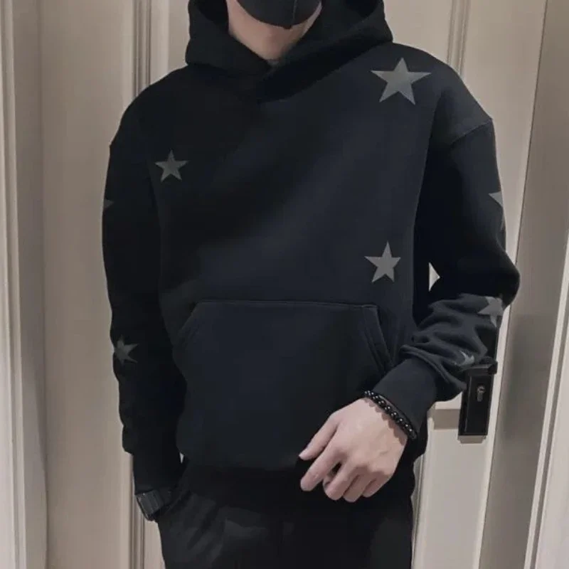 Mikiny Grafická mikina pre mužov čierne hip hop mužské oblečenie voľné luxusné estetické emo 90. roky vinobranie jednoduché zimné srmové kapucňa