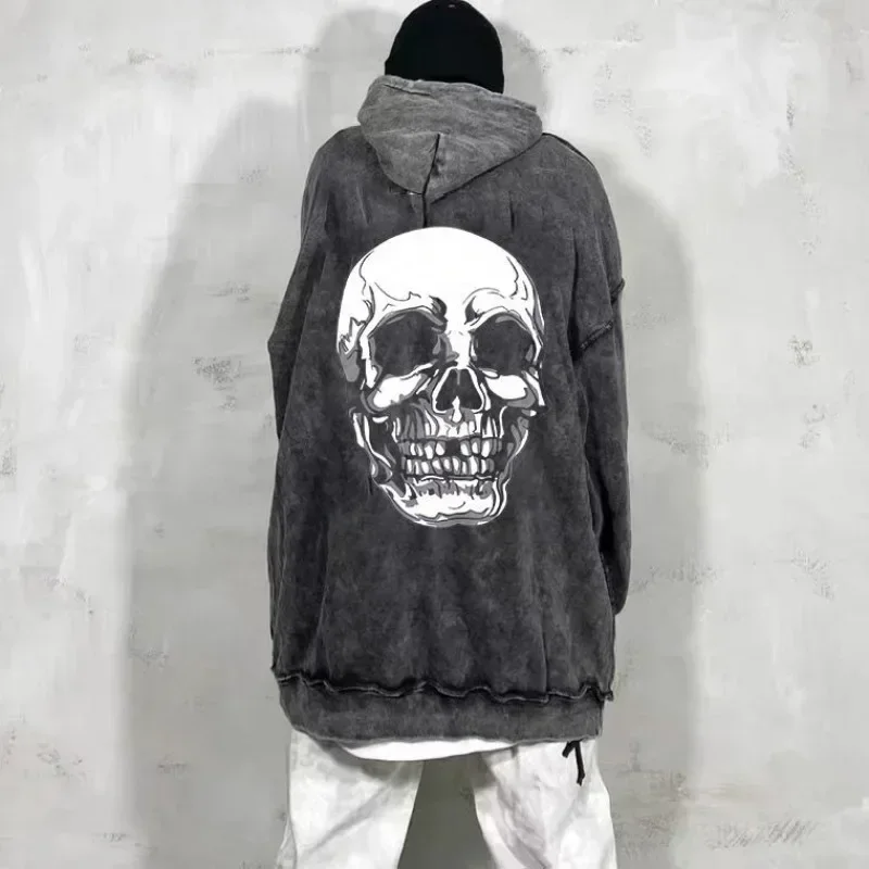 Mikiny pre mužské mikiny Grafické pánske oblečenie s kapucňou lebka punk gothic voľný bavlník Vysoko kvalitný luxusný overfit
