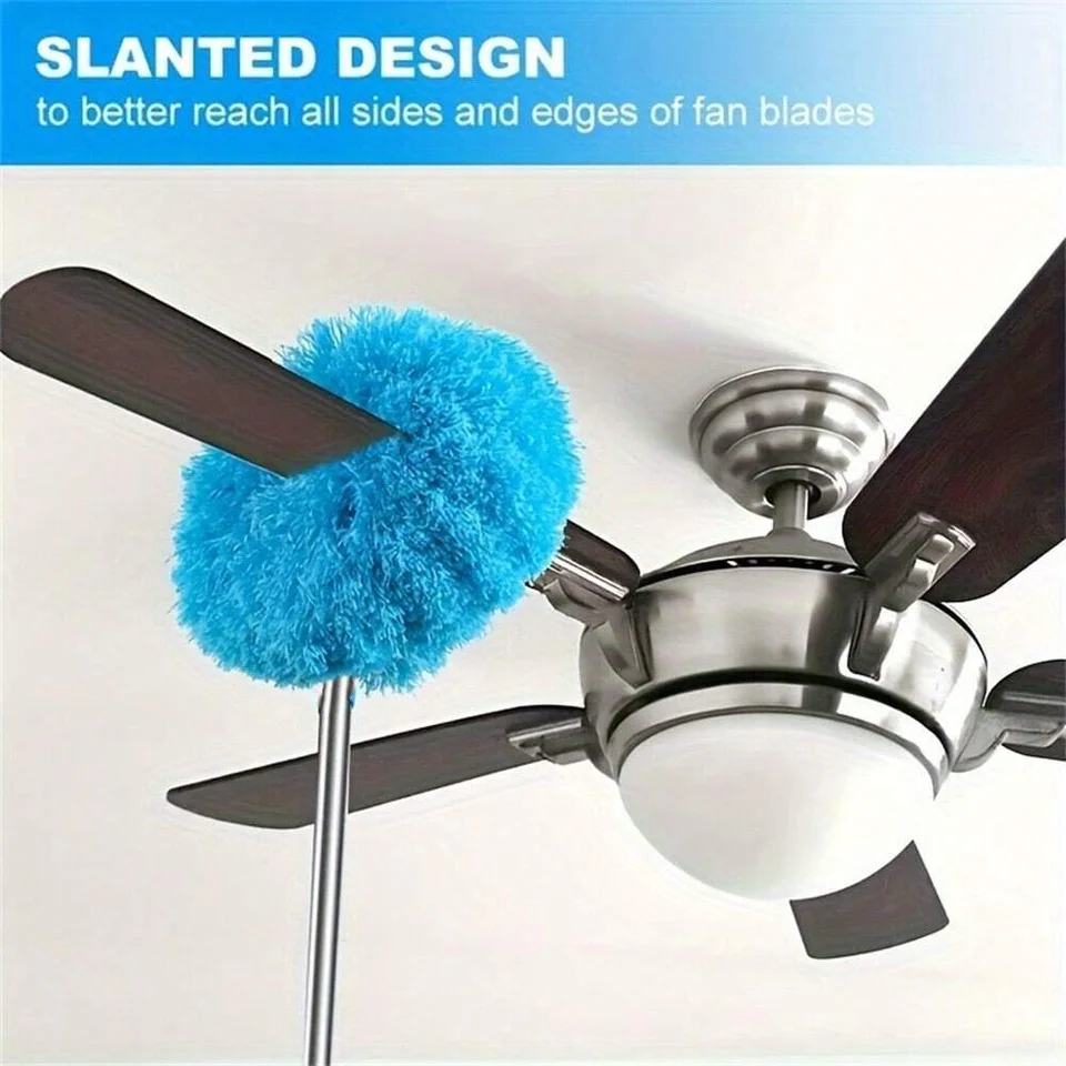 Mikrovláknové stropné ventilátor Duster Blue, s dlhým manipuláciou, loptička, opakovane použiteľné a čistiaci prostriedok na umývanie stroja Br