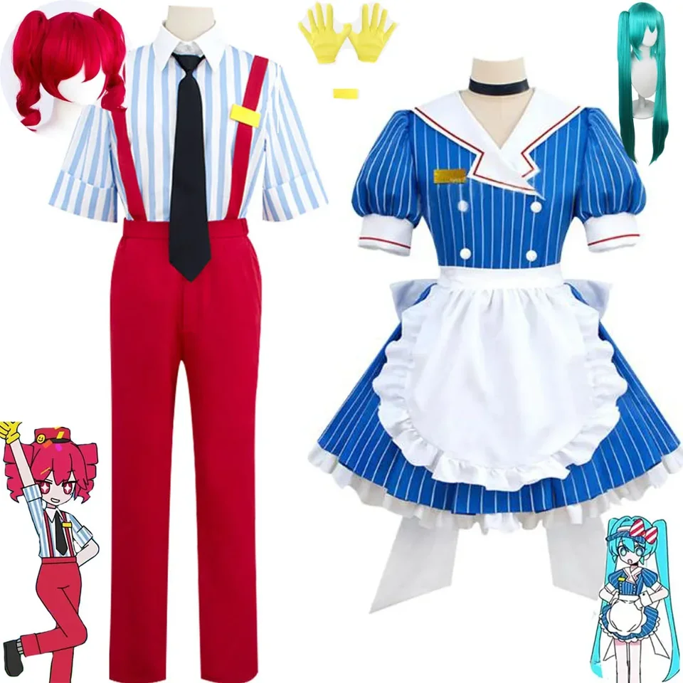 Mikuu hypnotista cosplay košeľu remienok na popruhy kravata kostým modrá pruhovaná lolita slúžka šaty halloween Party virtuálny uniformy
