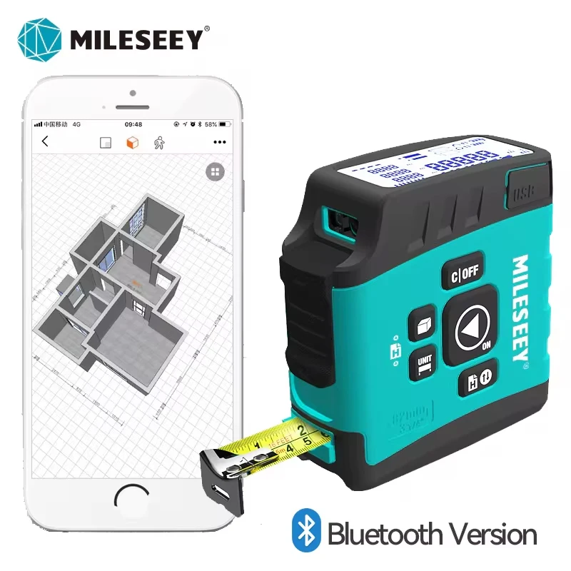 Milesey DT20 laserový merač vzdialenosti prenosný pás Bluetooth Rangefinder, nabíjateľný nástroj na mieru digitálneho displeja pre domáci dizajn