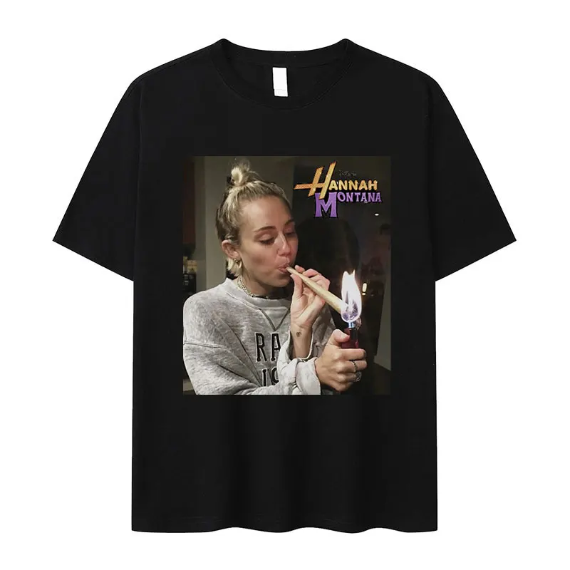 Miley Cyrus Funny fajčenie grafické tričko Hannah Montana estetické vintage tričká mužov dámske ležérne veľkolepé bavlnené tričko