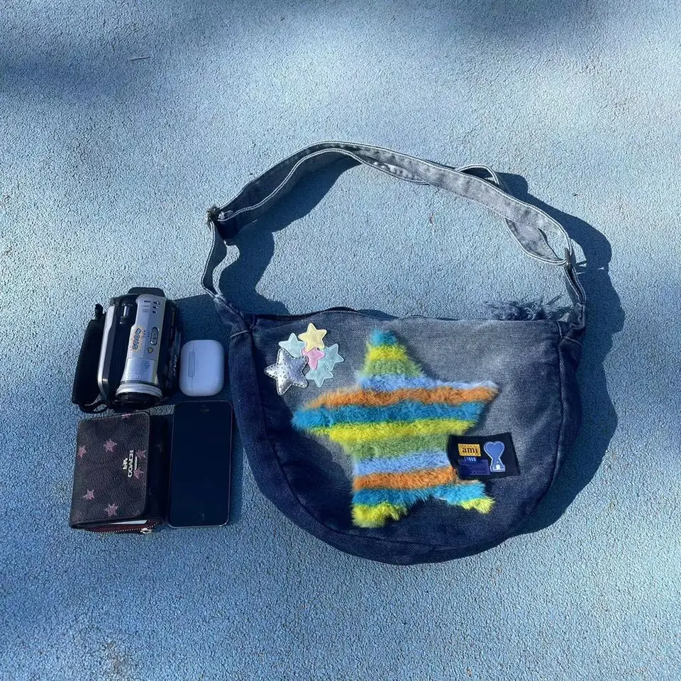 Millennium domáci Y2K Millennium Picy Girl Rainbow Star Star Contrast Ramer Ramer VestRatile Denim Crossbody Bag Bag