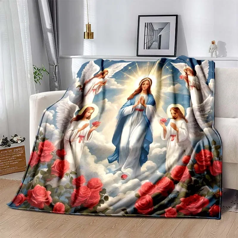 Milosrdný Ježiš Mária prikrývka mäkký kresťanský Boh flanel Art Faith posteľ pohodlná domáca pešia turistika Štyri sezóny teplé prikrývky domov domov