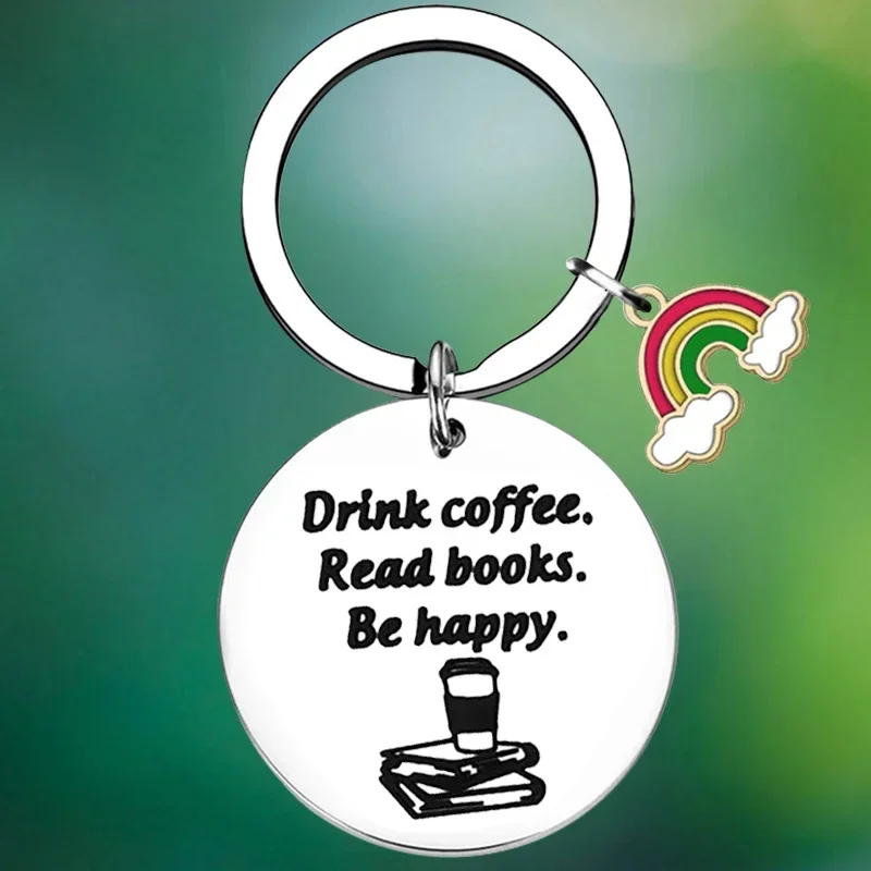 Milovníci kníh darček Keychain Lovers Coffee Lovers Gift Key Retiad prívesok Dring Dring Káva Čítať knihy Buďte šťastní