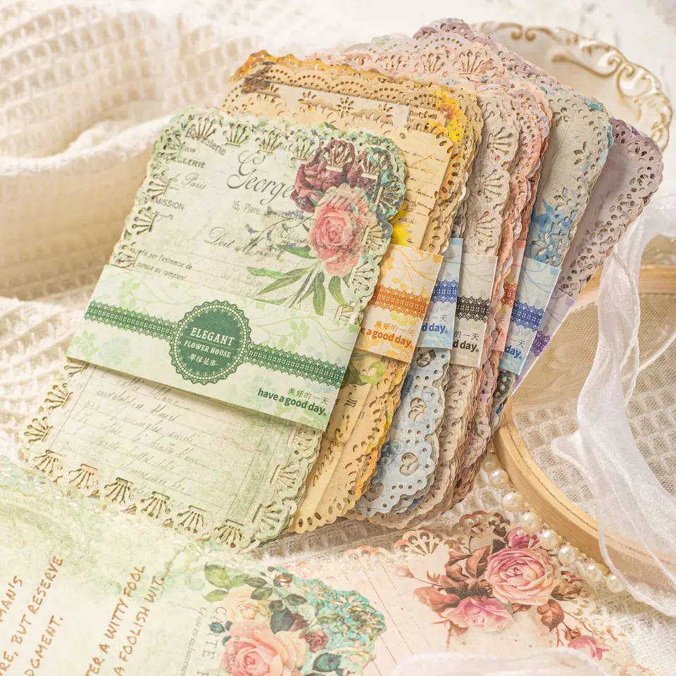 Milovník kariet 10 ks [Elegantná séria kvetových domov] Vintage Journal Material Papier Papier Papier Papier Scrapbooking Scrapbook Kit