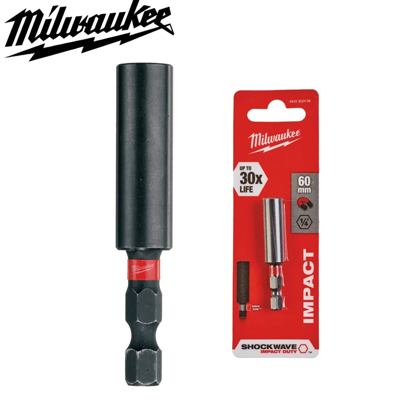Milwaukee 4932352406 Magnetický bit držiak 1/4 v 60 mm hex Hex Shockwave Secure Strong Magnetic Tip Power Tool Astachty