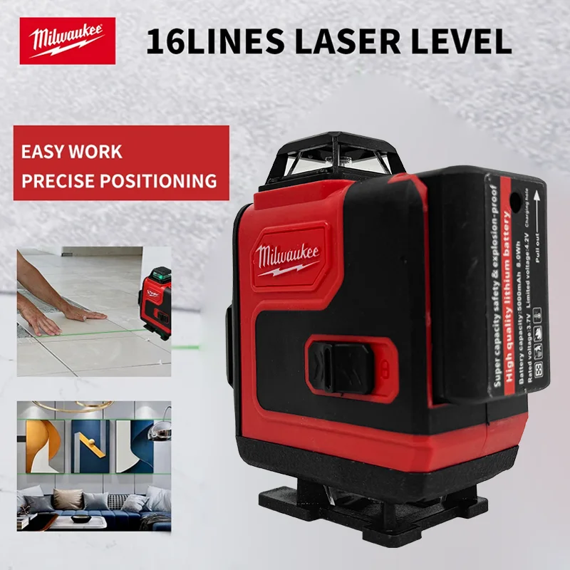 Milwaukee Pôvodná laserová úroveň zelená 16 riadkov 4D Self vyváženie 360 ​​Horizontálne a vertikálne super výkonné laserové úrovne lúča úrovne