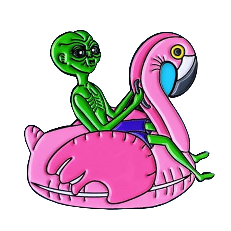 Mimozemská jazda Flamingo smalt pin vesmír et broš