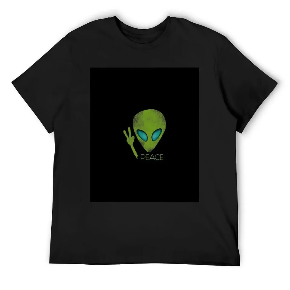 Mimozemský pokojný vtipný roztomilý roztomilý ufo tričko Essential T tričko pre chlapcov košele Grafické odpaliská obyčajné tričká muži