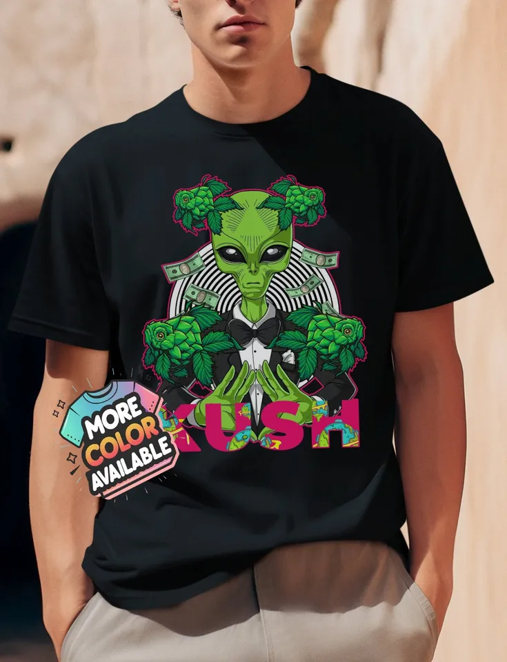 Mimozemšťan Kush T tričko Funky umení jedinečný dizajn streetwear módne módne módne módne oblečenie Cool Vi.