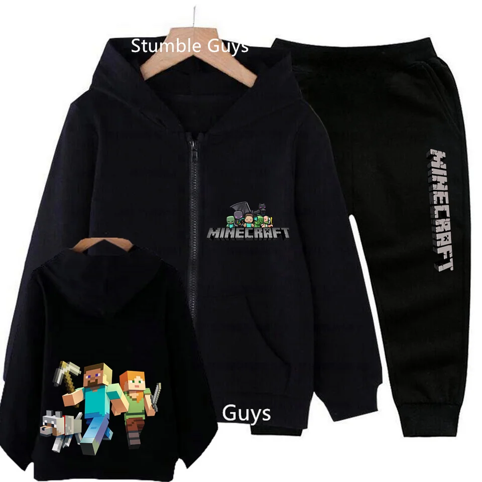 Minecraft Kĺbový znak tlačený zipsová mikina sada pixel štýl Pure Cotton Vysoko kvalitná voľná voľná ležérna detská dlhá rukáv