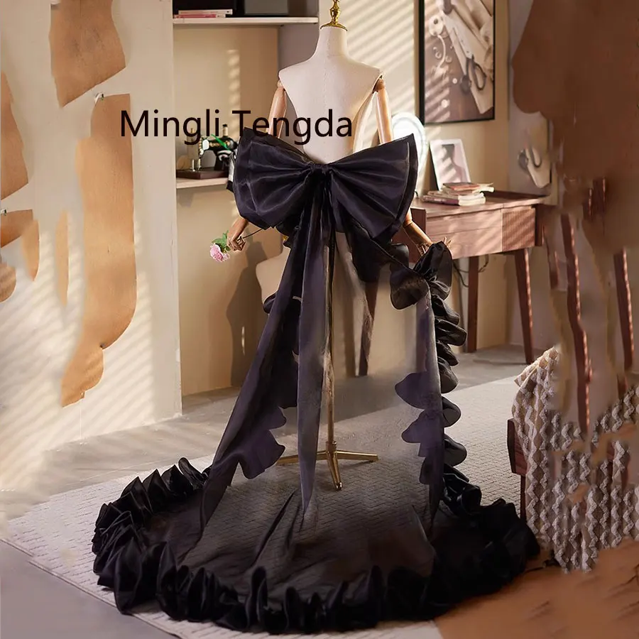 Mingli tegnda nevesta ručne vyrábaná veľká vlak Svadobný zadný luk odnímateľný brdie príslušenstvo Runway Rerformance Black Lotus Leaf