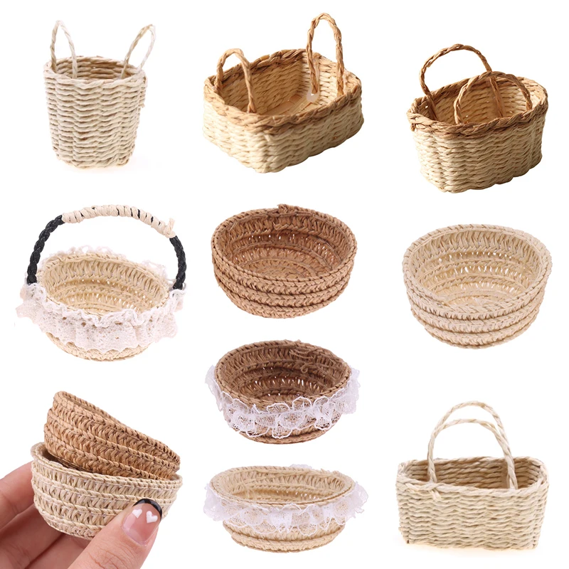 Mini 1/12 roztomilý bábikový Rattan rám ručne tkané zeleninové potraviny kvetinové košík roztomilé hračky Dolls Miniatúrna dekorácia